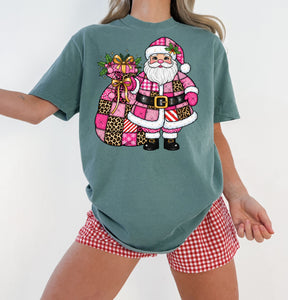 Pink leopard patchwork Santa