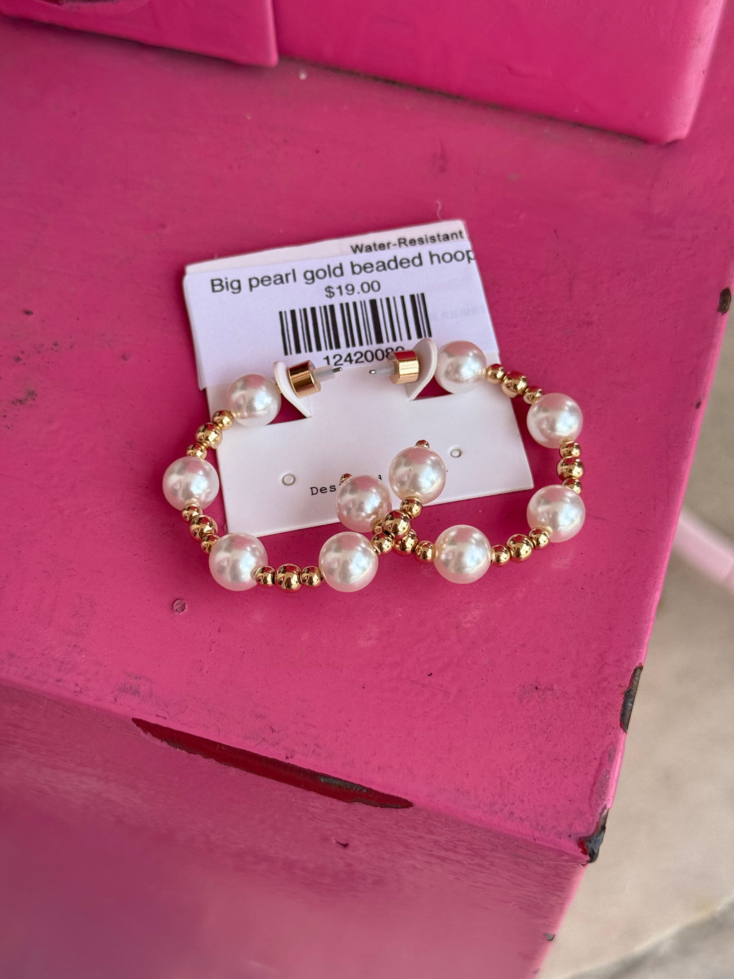 Big pearl gold beaded hoops