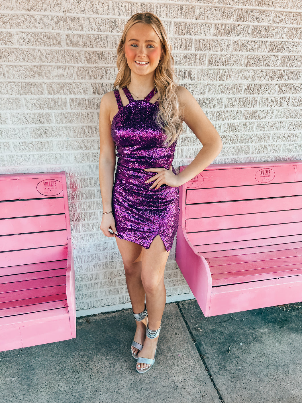 purple sequiun honey and rosie womens formal dress, Small – Pink Bulldog Boutique