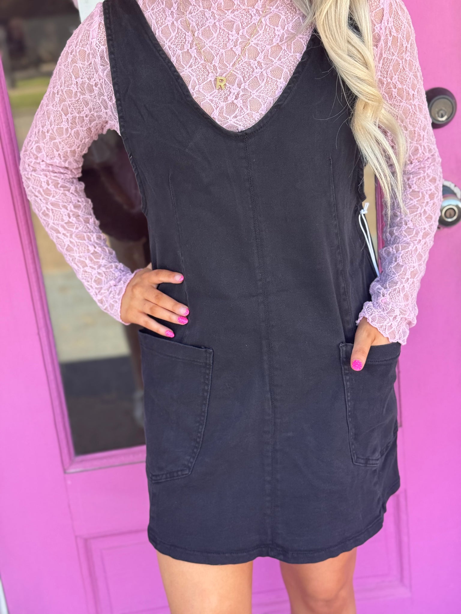 Black Washed Adjustable Strap Denim Overall Dress Pink Bulldog Boutique Black Washed Adjustable Strap Denim Overall Dress Pink Bulldog Boutique