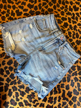 Load image into Gallery viewer, Risen high rise light wash distressed shorts
