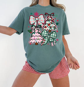 Pink plaid Christmas tree bow collage