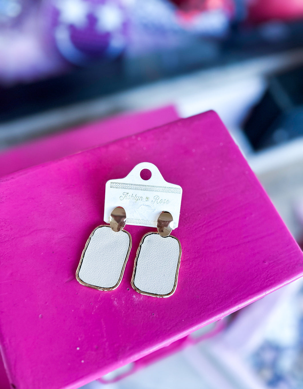 Gold and cream abstract rectangle earrings