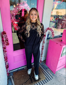 Fleece bow jumpsuit w/pockets