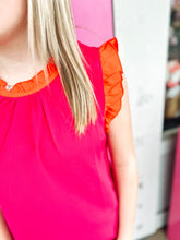 Load image into Gallery viewer, Pink + Orange Ruffle Trim Top
