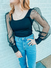 Load image into Gallery viewer, Square neck black mesh top
