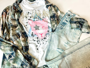 Pink leopard band tee