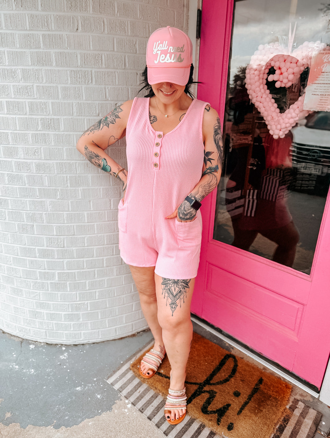 Corded button up romper