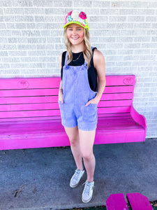 Color denim short overalls