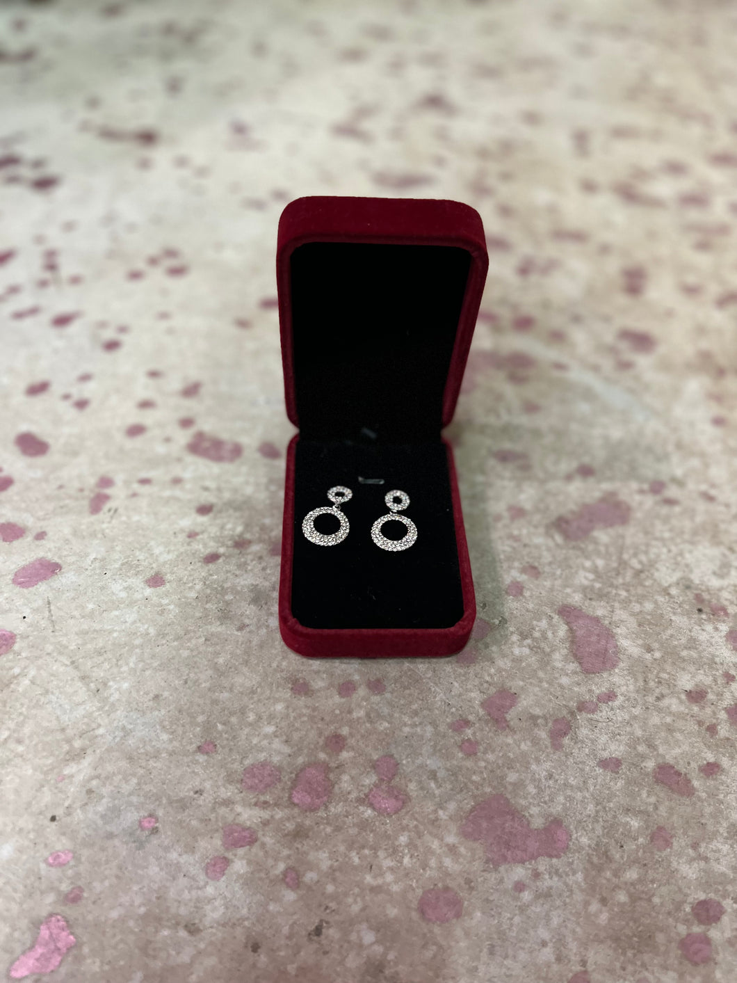 silver CZ Pink Bulldog Earrings, One Size