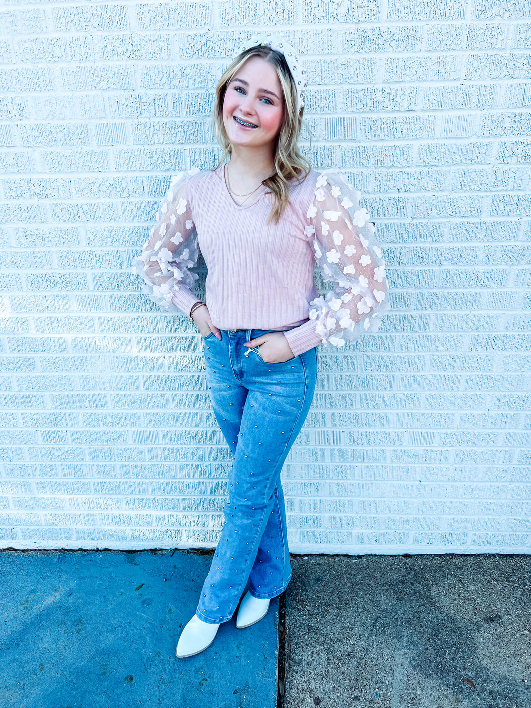 Love Blooms Mesh Sleeve Top