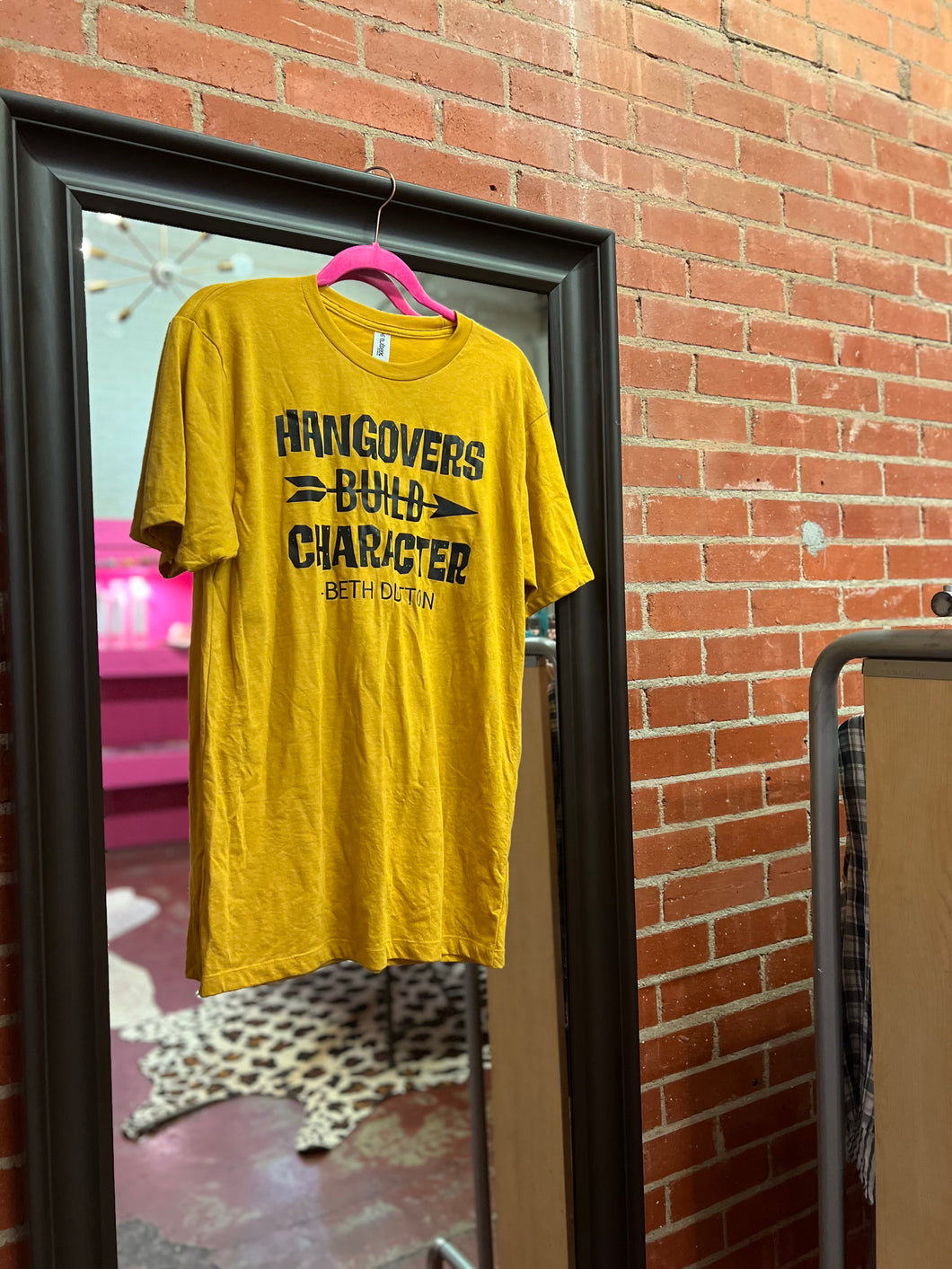 Mustard Pink Bulldog Womens Graphic Tee, Medium