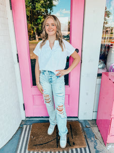 Split neck washed knit top
