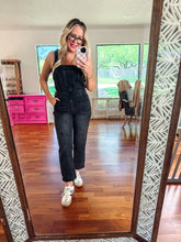 Load image into Gallery viewer, Black Relaxed fit cuffed overalls
