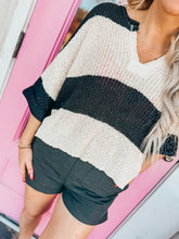 Load image into Gallery viewer, Split Neck Stripe 3/4 Sleeve Sweater
