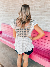 Load image into Gallery viewer, Cream + Black embroidered top
