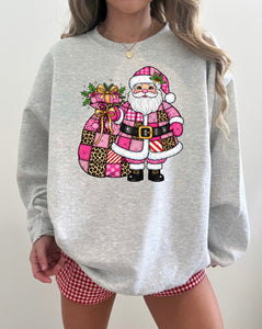 Pink leopard patchwork Santa