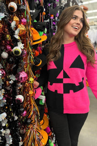 Pink + Black Jack-O-Lantern Sweater