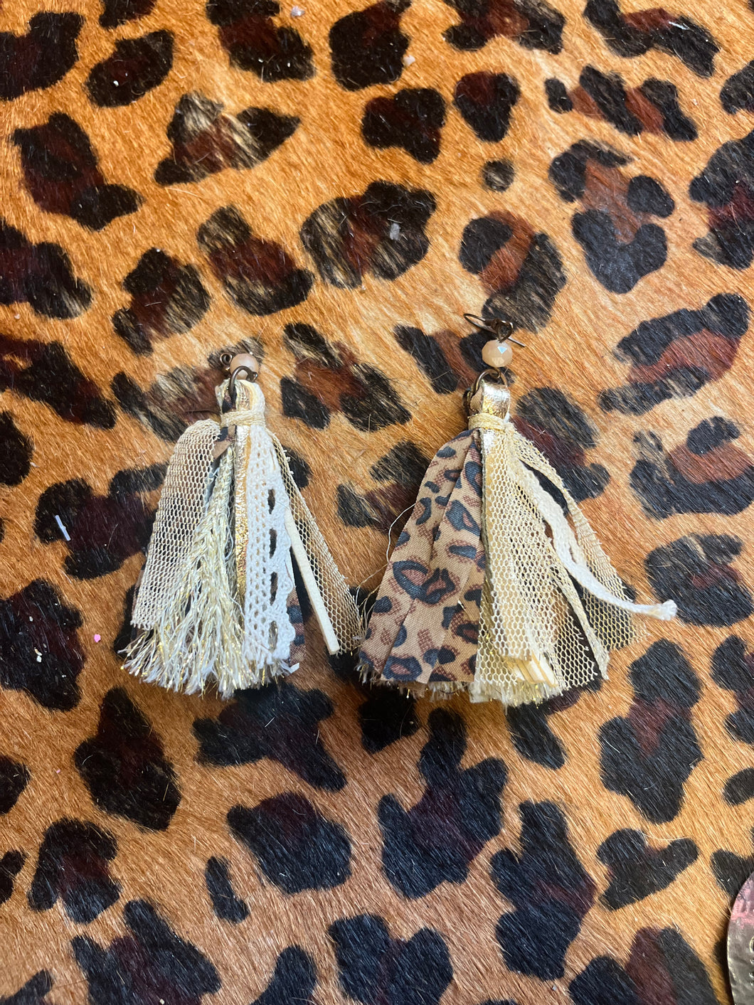 Beige Pink Bulldog Earrings, one size