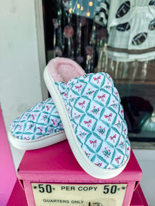 Blue floral quilted slippers