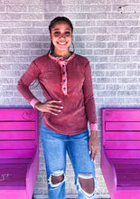 Load image into Gallery viewer, Mineral wash waffle knit Henley long sleeve

