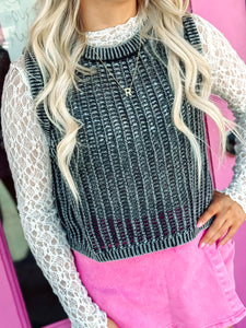 Acid Washed Fishnet Sweater Vest