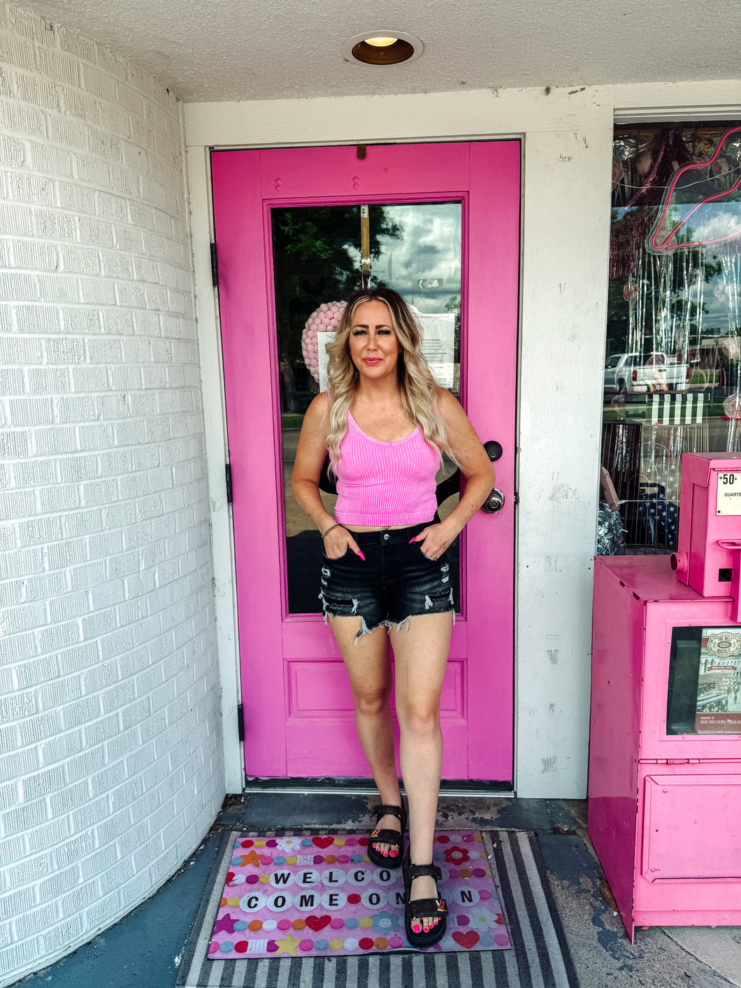 Mid rise patch black denim shorts