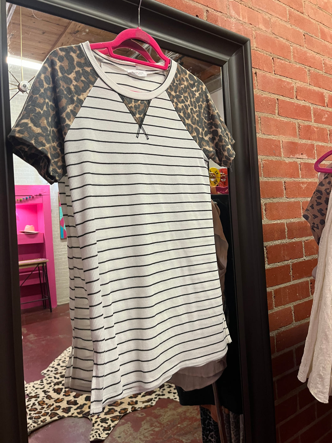 white stripe/leopard First Love Womens Top, Medium