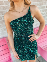 Load image into Gallery viewer, hunter green sequin midnight doll womens formal dress, Medium
