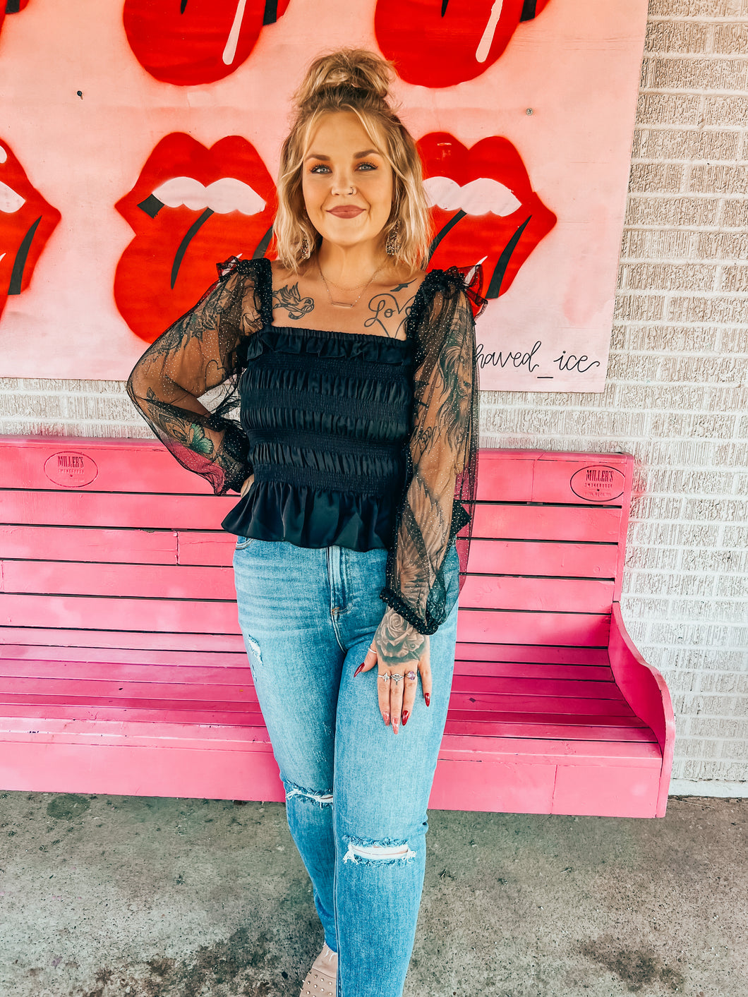 Black/Gold smocked top