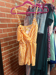 yellow stripes Upscale Garage Sale Romper, Large
