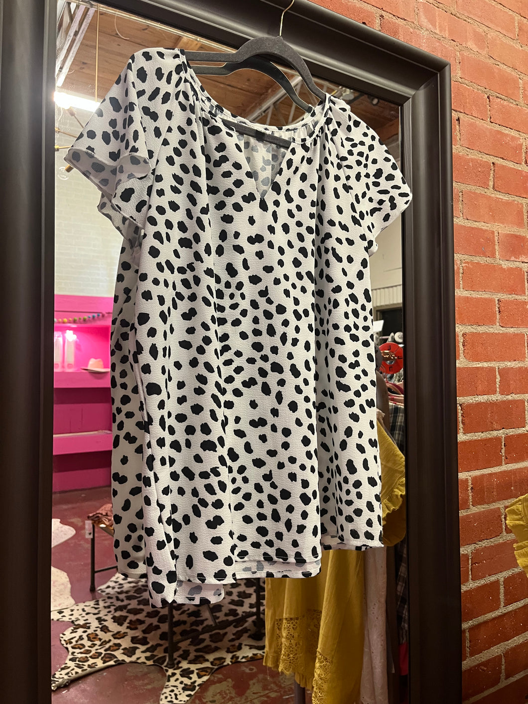 black polka dot simple fun Womens Top, Large