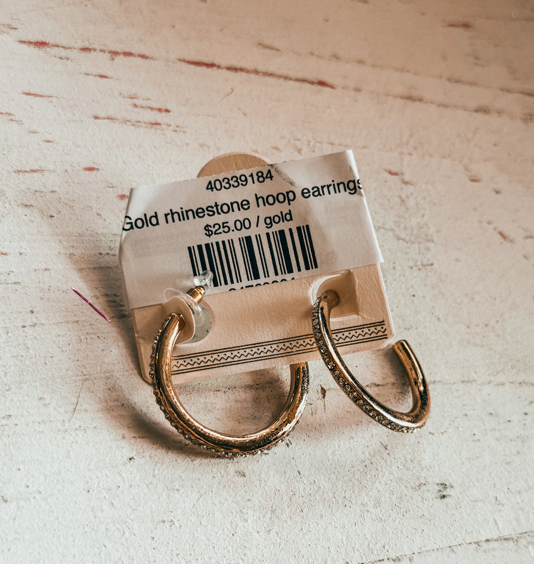 Gold rhinestone hoop earrings