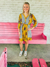 Load image into Gallery viewer, Mustard leopard floral button up dress
