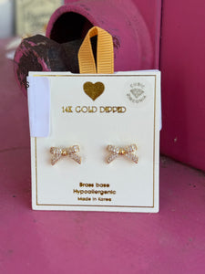 Gold rhinestone bow studs