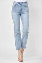 Load image into Gallery viewer, High rise raw hem straight leg non distressed jeans
