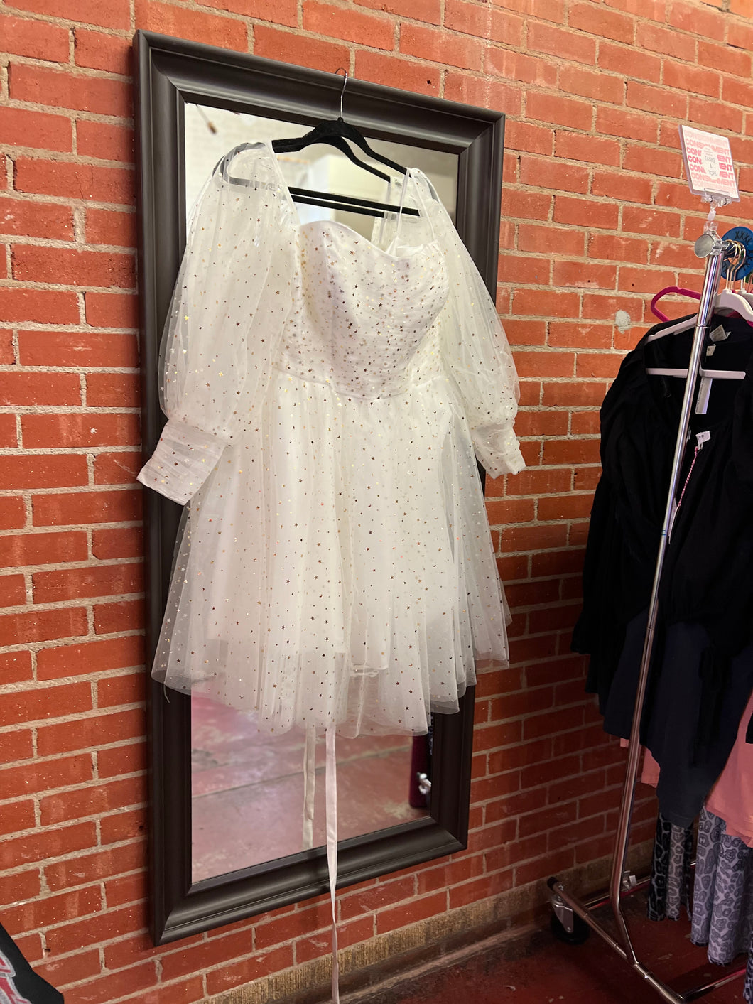 White w gold stars Pink Bulldog womens formal dress, 18/20