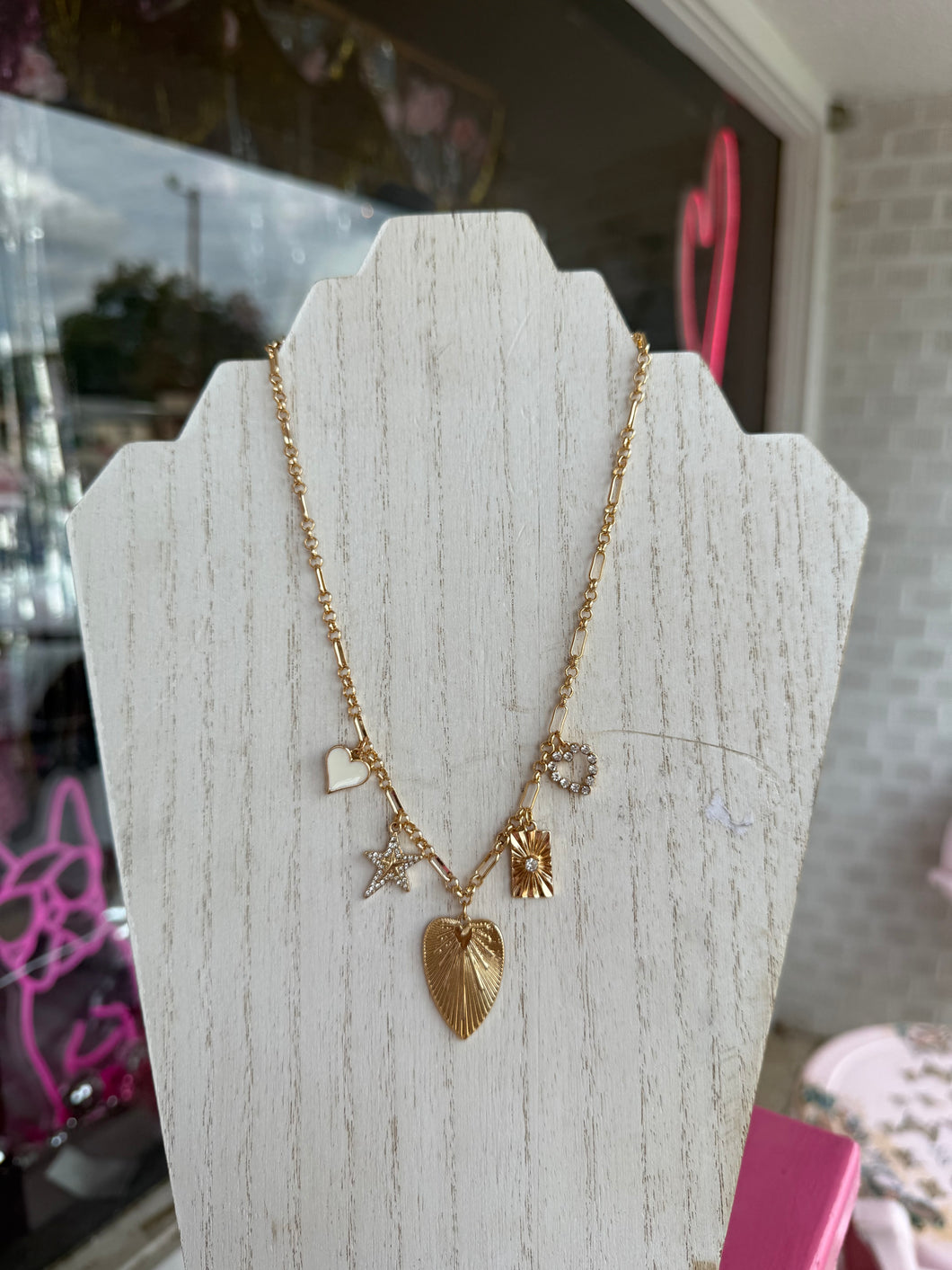 Gold heart star charm necklace