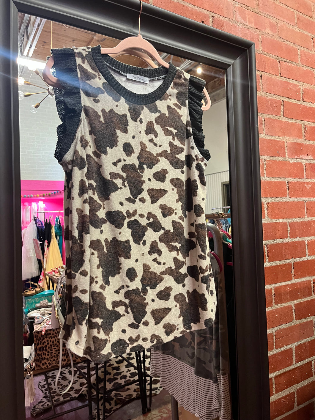 Cow print Ces Femme Womens Top, Small