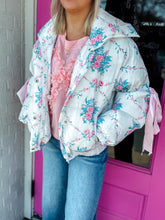 Load image into Gallery viewer, Floral Print Bow Knot Elbow String Puffer Jacket
