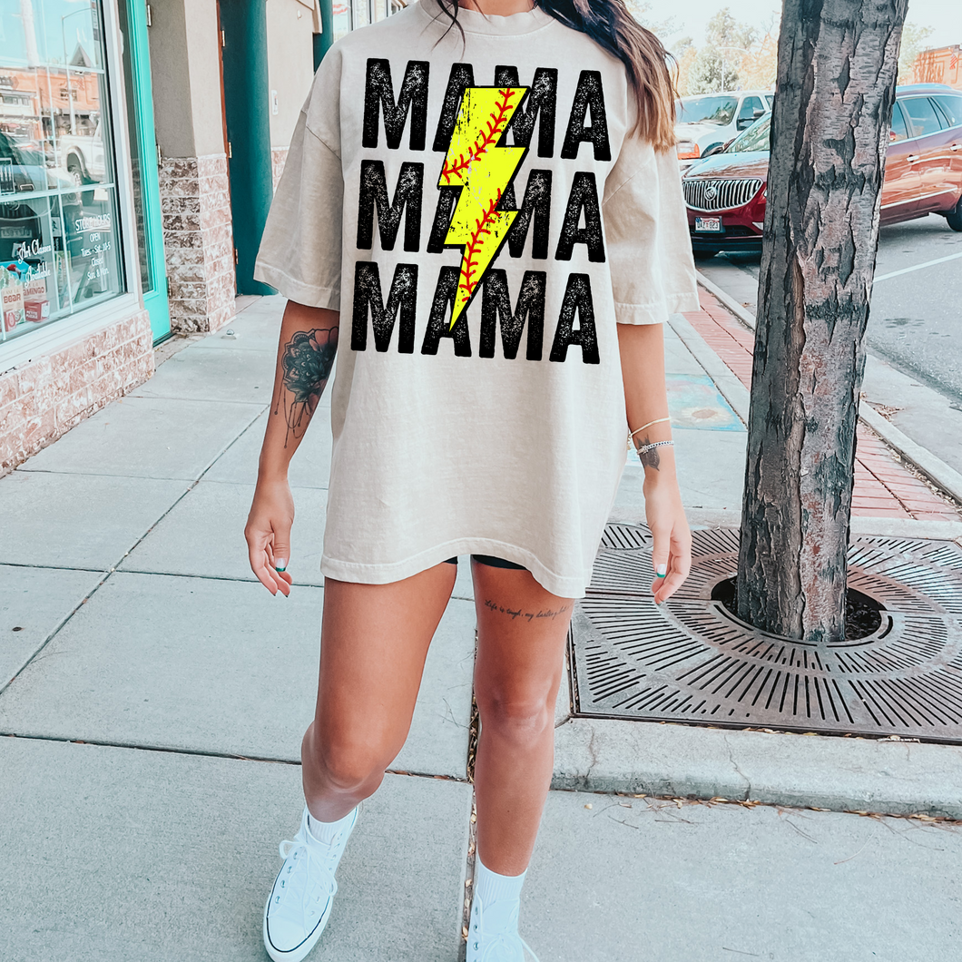 Softball Mama Lightning bolt custom name and number tee