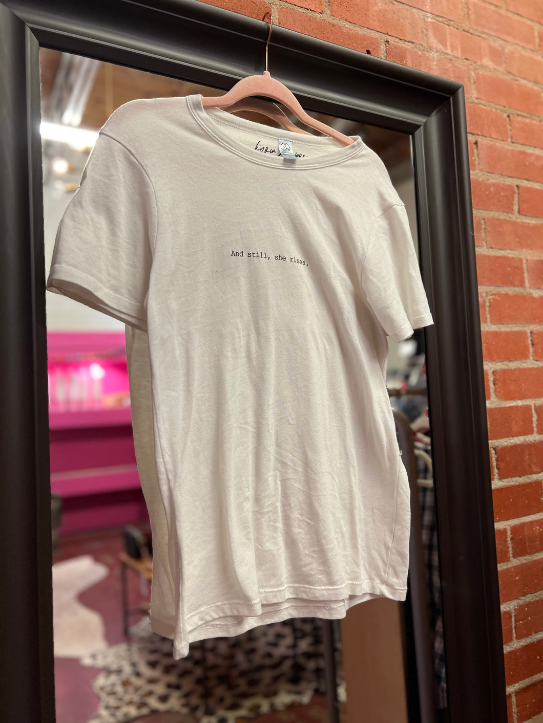 White Pink Bulldog Womens Graphic Tee, Small