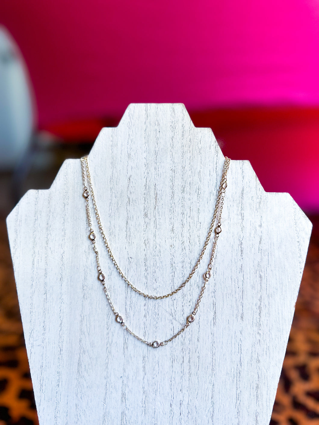 Gold 2 layer necklace w circle crystals