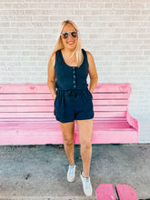 Load image into Gallery viewer, Button black romper
