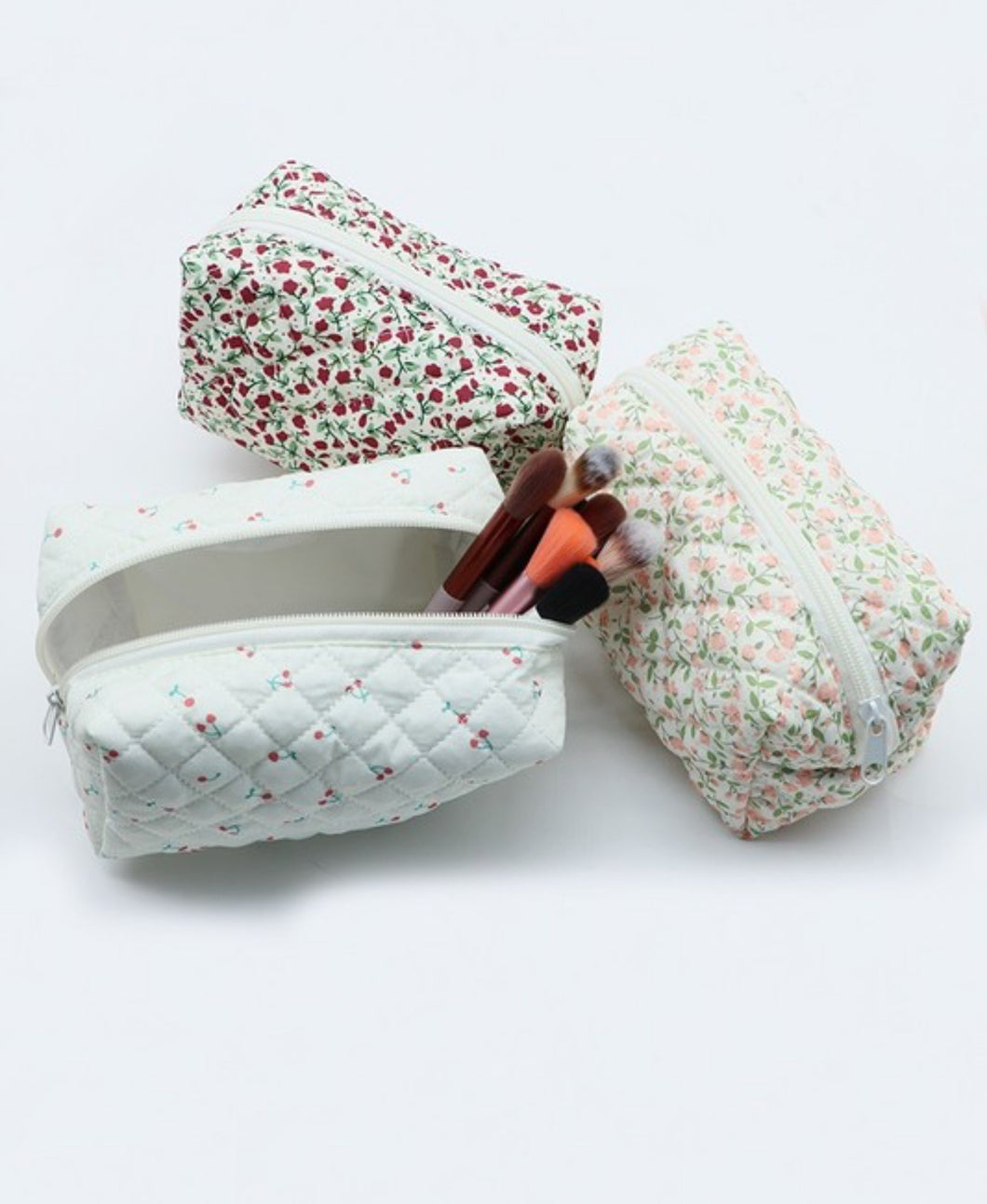 Quilted Floral Cosmetic Pouch Bag