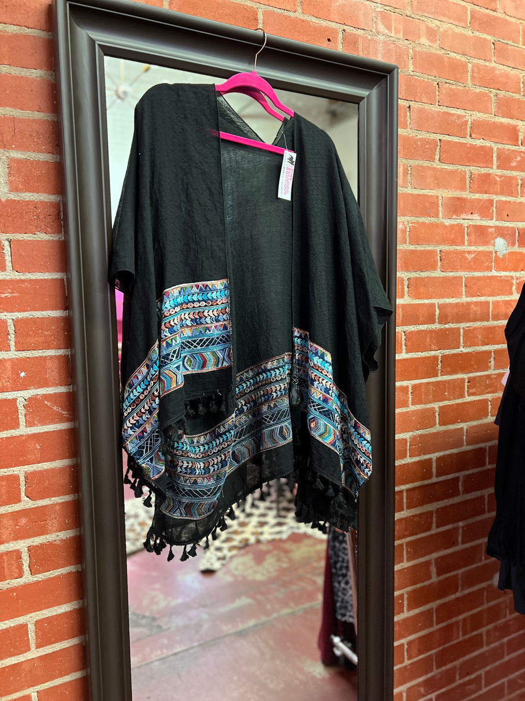 Black Pink Bulldog Kimono, One Size