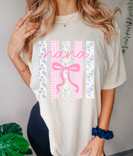Load image into Gallery viewer, Custom word floral stripe bow tee
