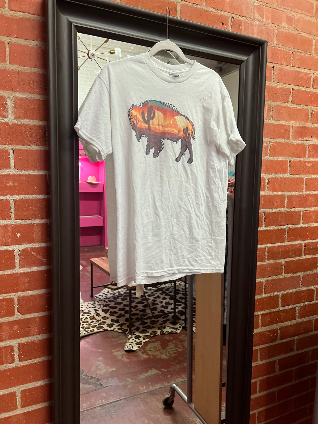 White Pink Bulldog Womens Graphic Tee, Medium