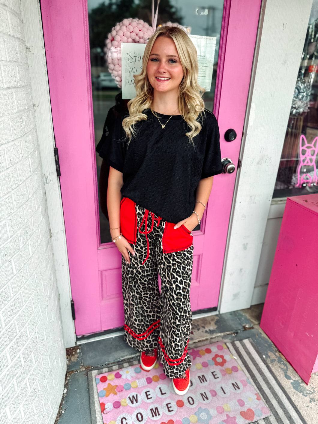 Leopard print wide leg pants