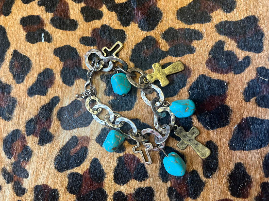 Turquoise/Silver Pink Bulldog Bralette, One Size